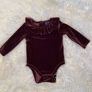 3-6 month burgundy velveteen onesie